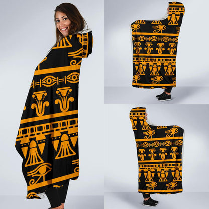Eye of Horus Tribal Egypt Pattern Hooded Blanket-JTAMIGO.COM