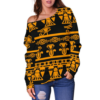 Eye of Horus Tribal Egypt Pattern Off Shoulder Sweatshirt