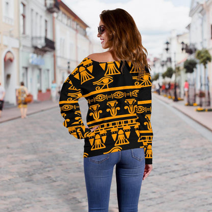 Eye of Horus Tribal Egypt Pattern Off Shoulder Sweatshirt