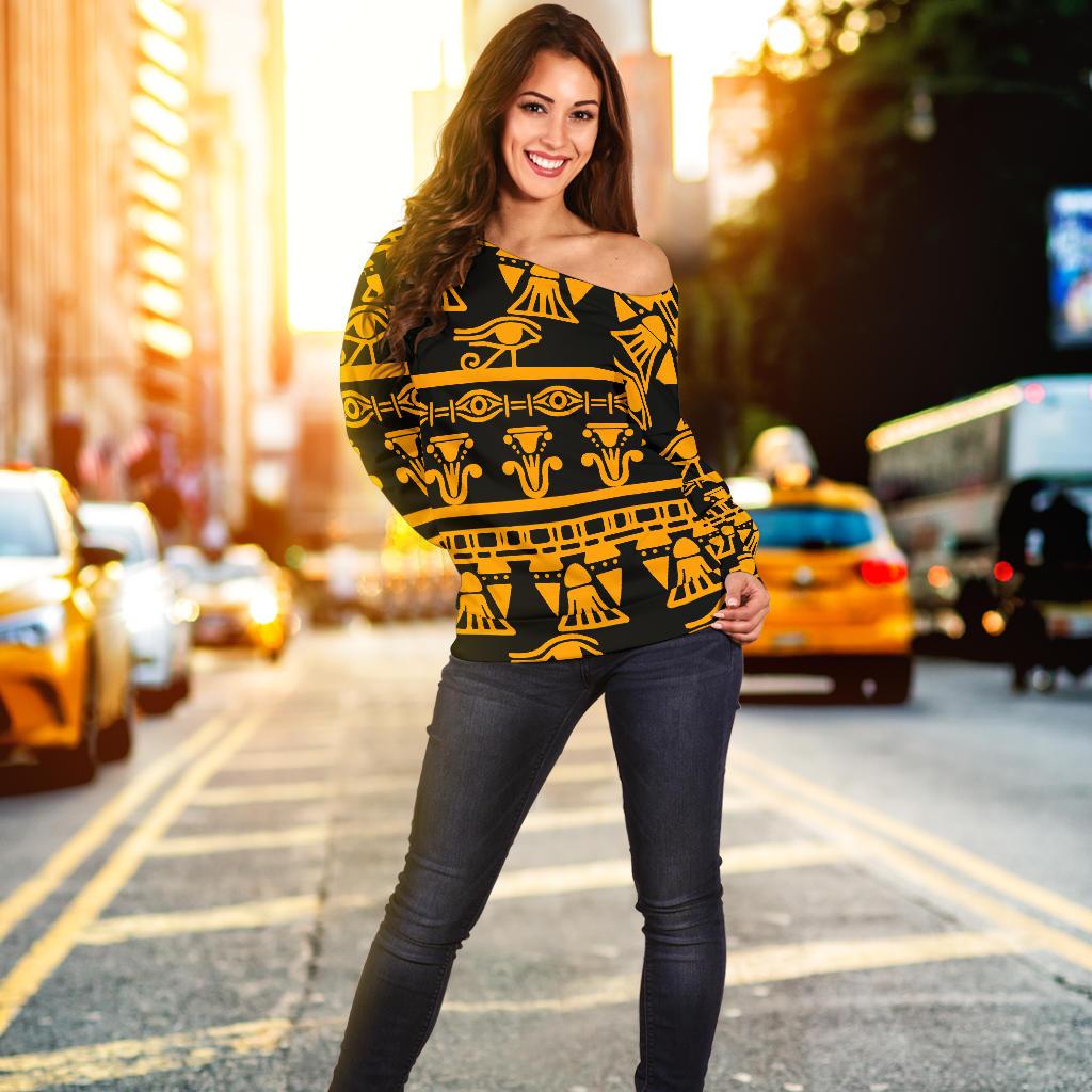 Eye of Horus Tribal Egypt Pattern Off Shoulder Sweatshirt