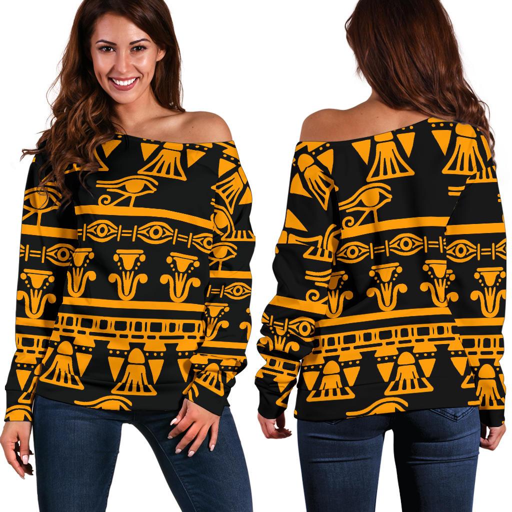 Eye of Horus Tribal Egypt Pattern Off Shoulder Sweatshirt