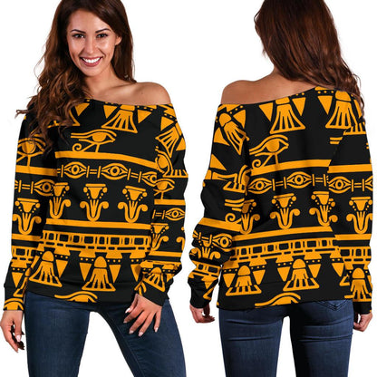 Eye of Horus Tribal Egypt Pattern Off Shoulder Sweatshirt