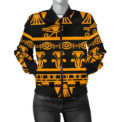 Eye of Horus Tribal Egypt Pattern Women Casual Bomber Jacket