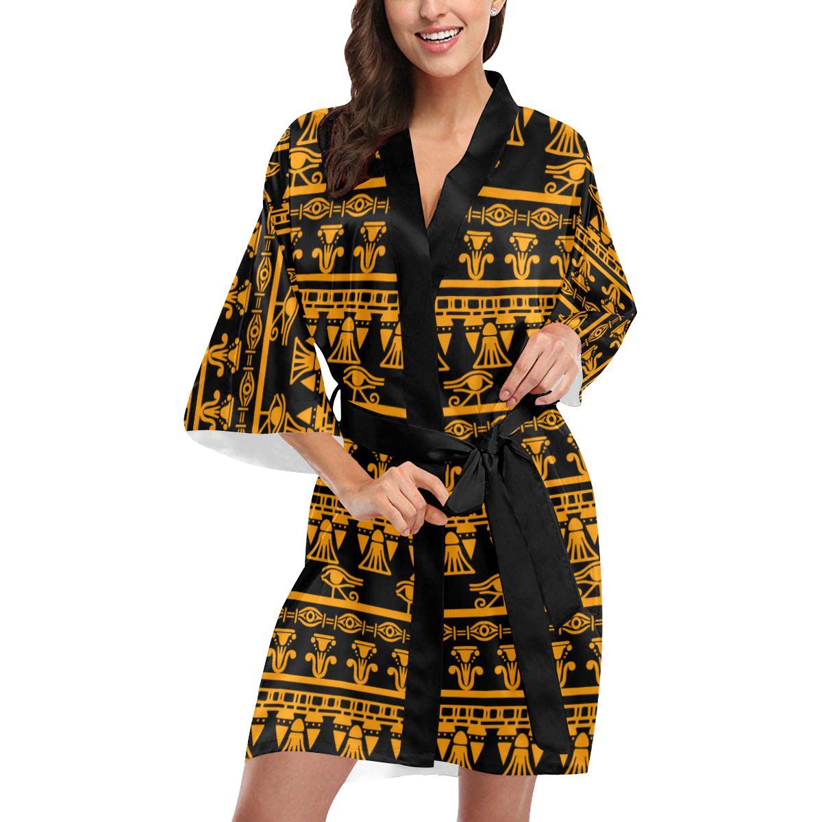 Eye of Horus Tribal Egypt Pattern Women Short Kimono Robe