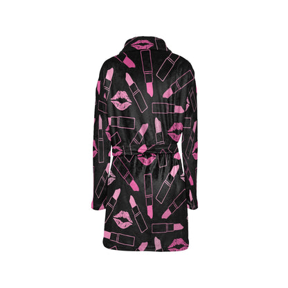 Lipstick Pink Pattern Print Design 01 Women's Fleece Robe