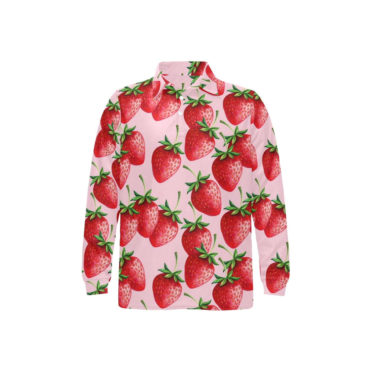 Strawberry Pattern Print Design SB03 Long Sleeve Polo Shirt For Men's