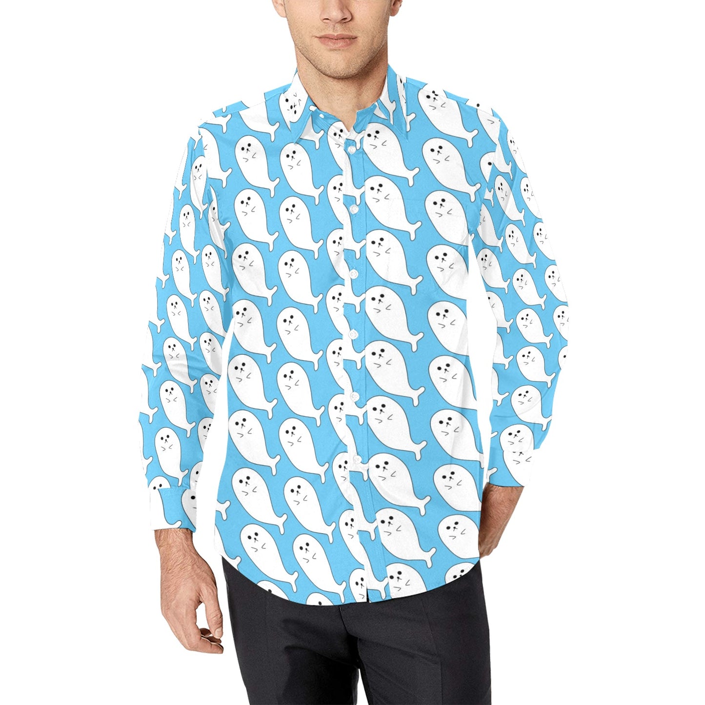 Sea Lion Print Design LKS402 Men's Long Sleeve Dress Shirt