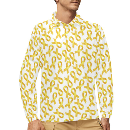 Childhood cancer Pattern Print Design 02 Long Sleeve Polo Shirt For Men's