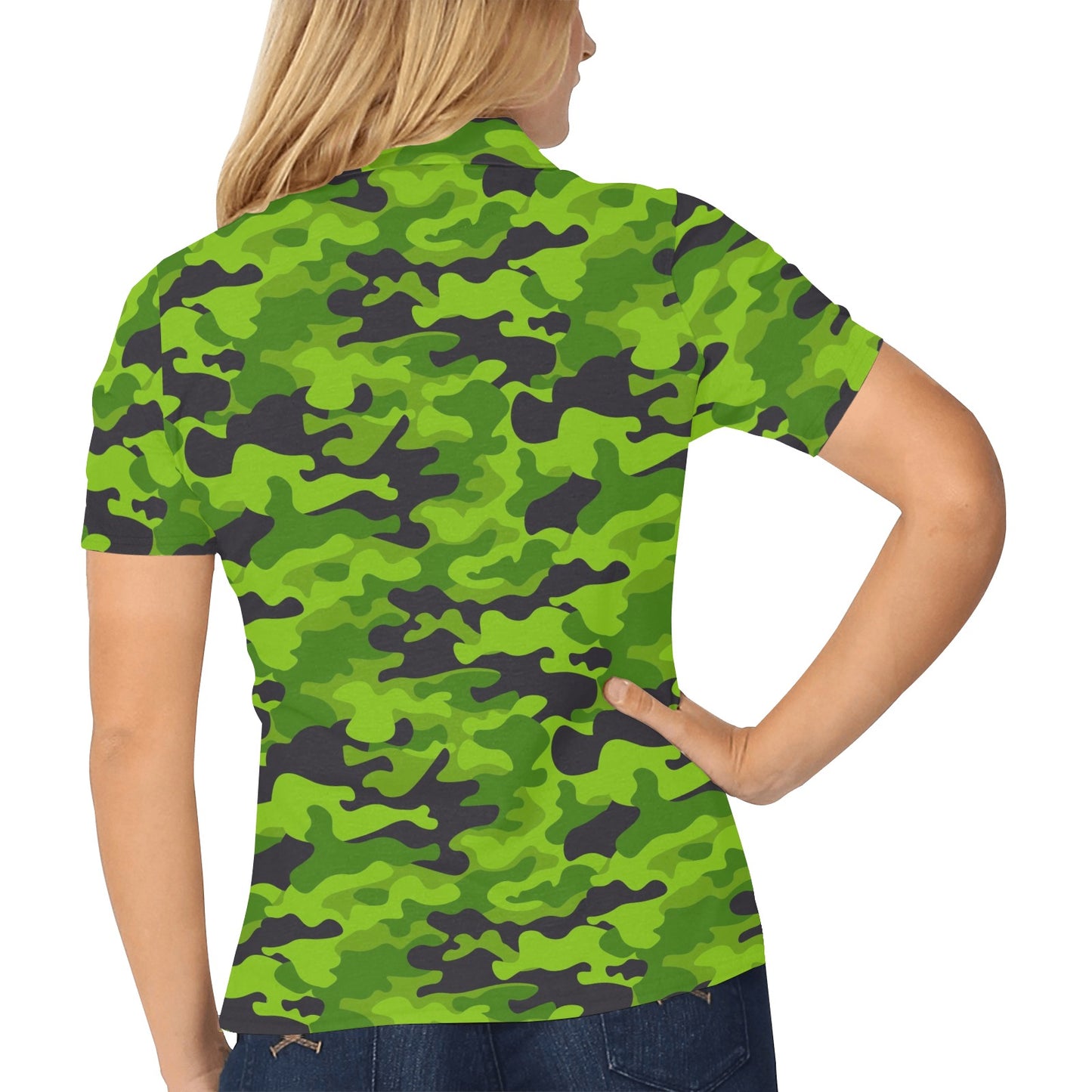 Green Kelly Camo Print Women's Polo Shirt