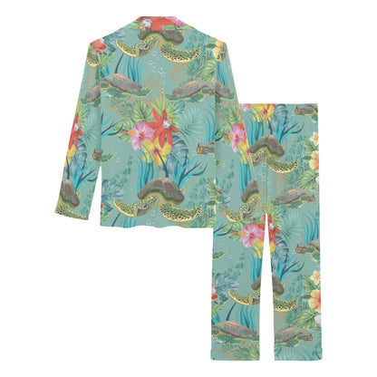 Sea Turtle Pattern Print Design T012 Women's Long Pajama Set