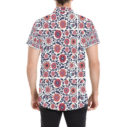 Suzani Print Design LKS304 Men Short Sleeve Button Up Shirt
