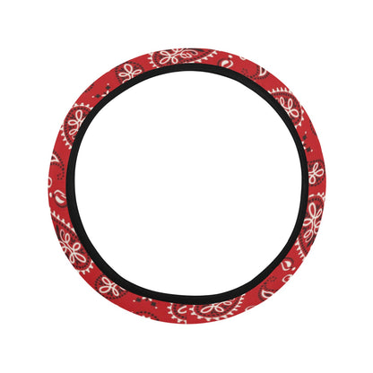 Bandana Paisley Red Print Design LKS3011 Steering Wheel Cover with Elastic Edge