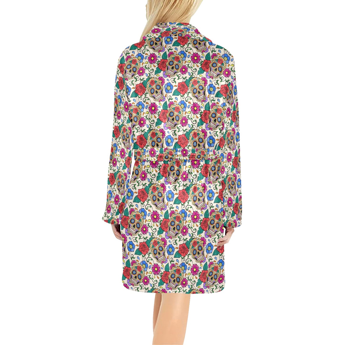 Sugar Skull Colorful Themed Print Women's Fleece Robe