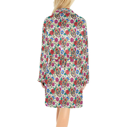 Sugar Skull Colorful Themed Print Women's Fleece Robe