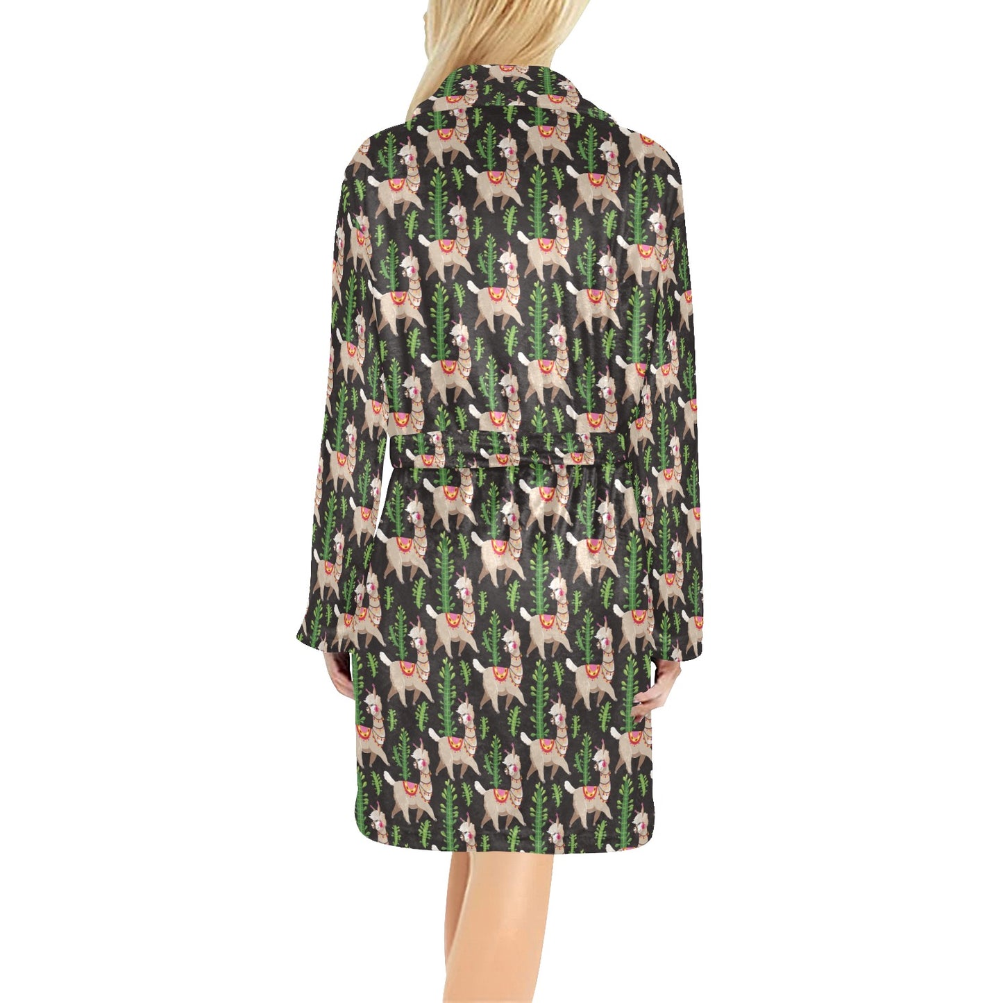 Alpaca Cactus Design Themed Print Women's Fleece Robe