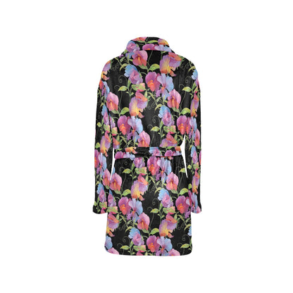 Peony Pattern Print Design PE012 Women's Fleece Robe