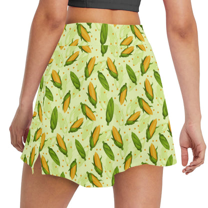 Agricultural Fresh Corn cob Print Pattern 17" Golf & Pickleball Skort with Pockets