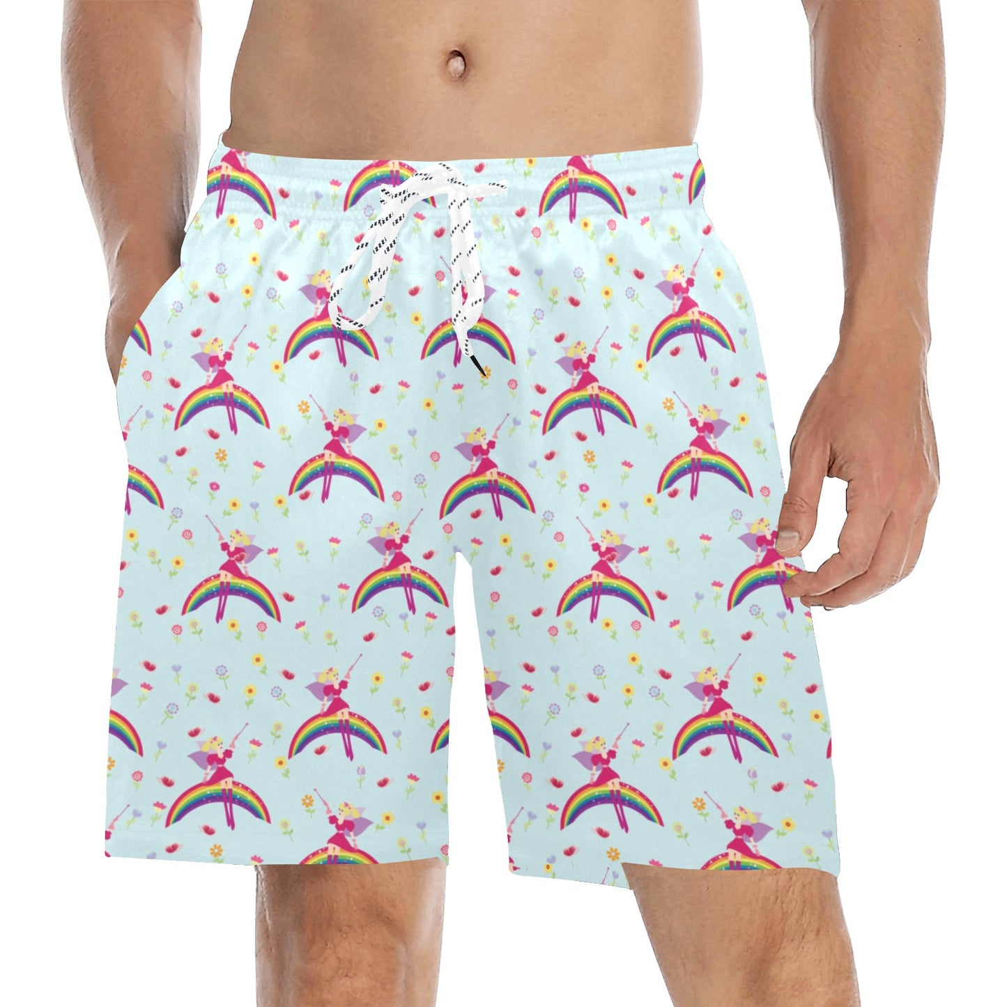 Fairy with Rainbow Print Pattern Men's Swim Trunks Beach Shorts