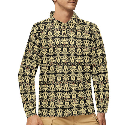 Ancient Greek Print Design LKS3014 Long Sleeve Polo Shirt For Men's