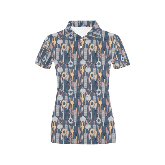 Cooking Kitchen Tools Pattern Print Design 05 Women's Polo Shirt