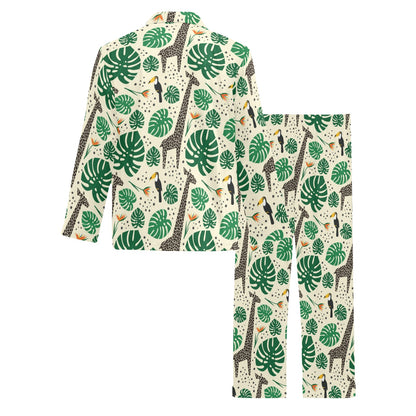 Rainforest Giraffe Pattern Print Design A02 Men's Long Pajama Set