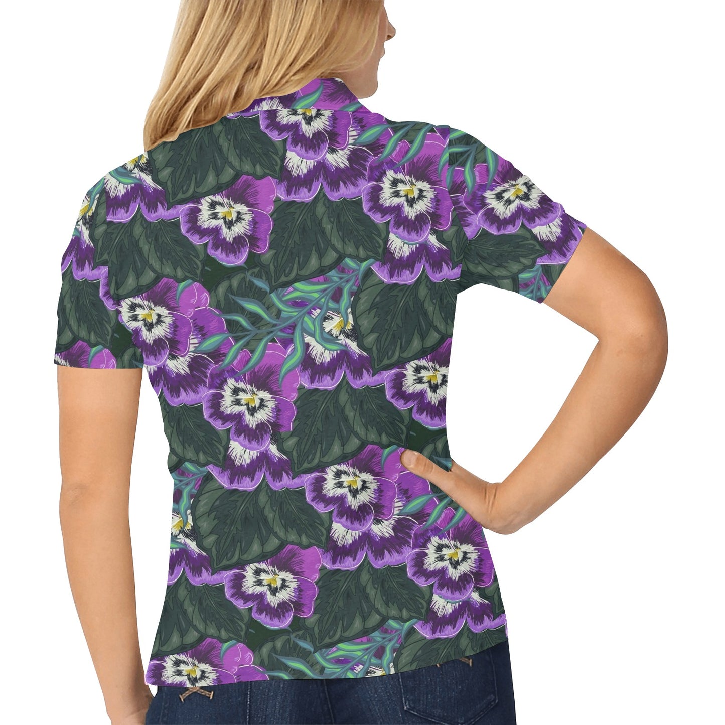 Pansy Pattern Print Design PS07 Women's Polo Shirt