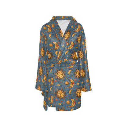 Celestial Moon Sun Pattern Print Design 02 Women's Fleece Robe