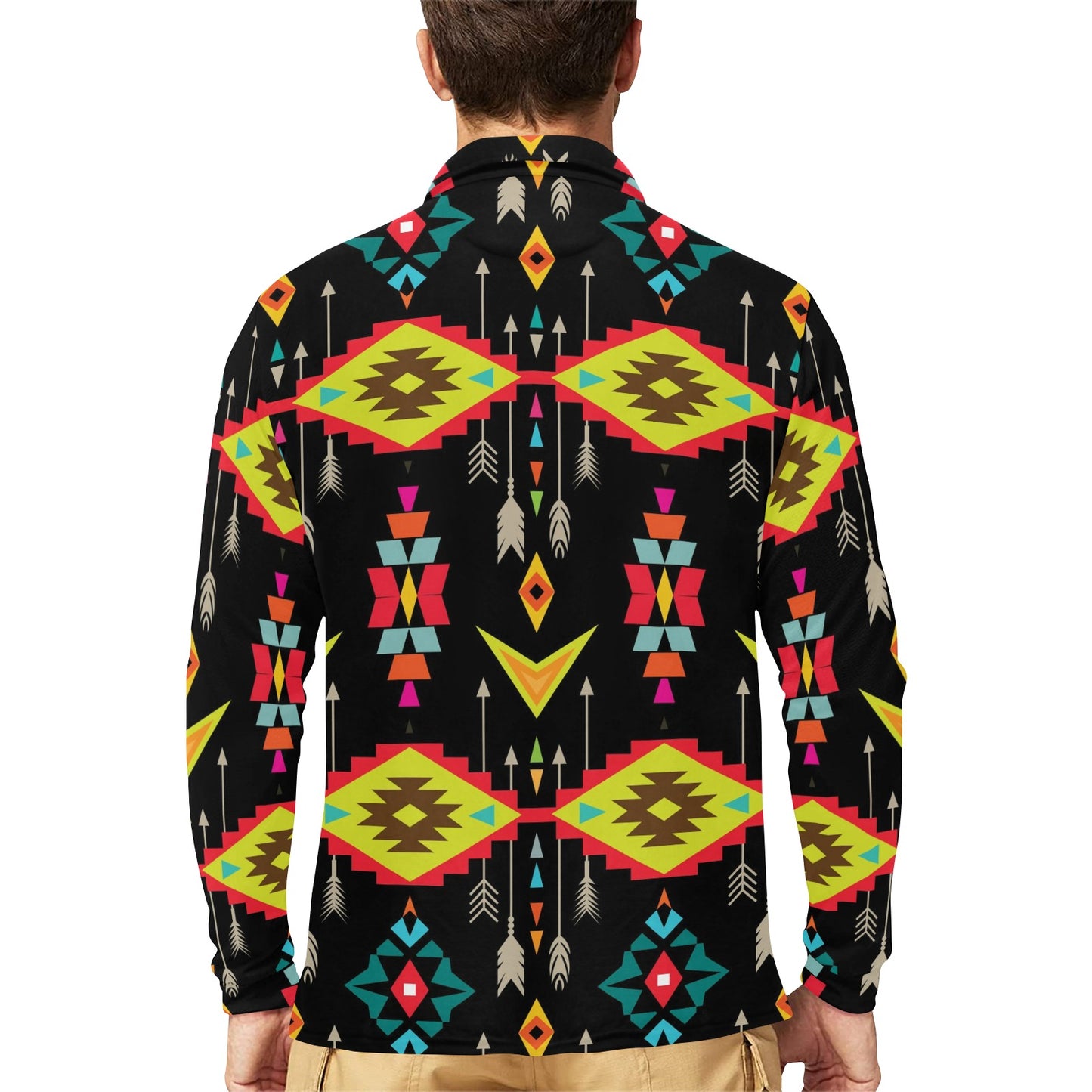 Native Pattern Print Design A05 Long Sleeve Polo Shirt For Men's