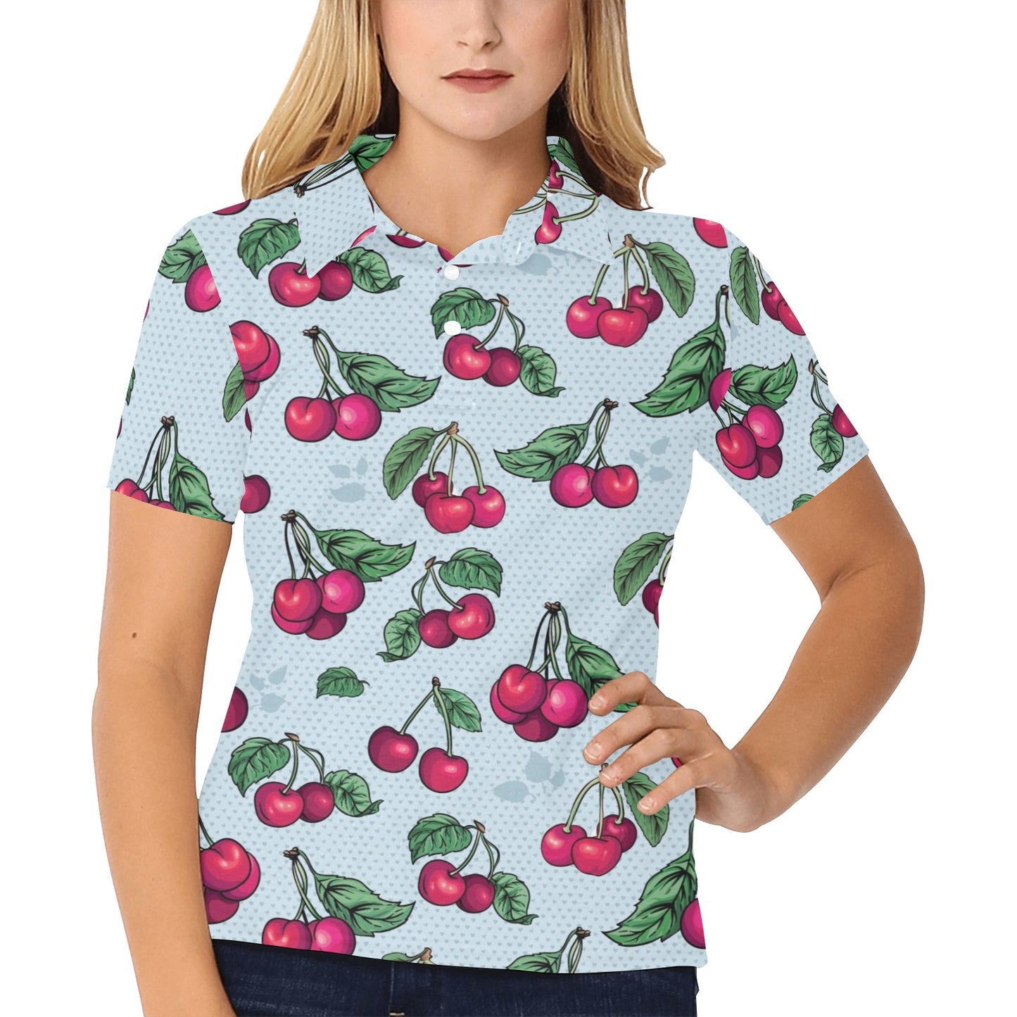 Cherry Pattern Print Design CH01 Women's Polo Shirt