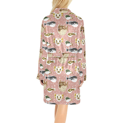 Fugu Cute Pattern Print Design 01 Women's Fleece Robe