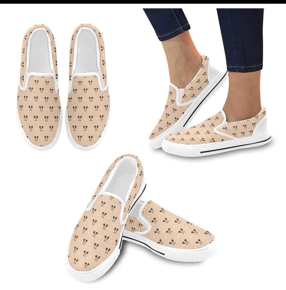 Russell Terriers Print Design LKS3011 White Slip Ons Canvas Women's Shoes
