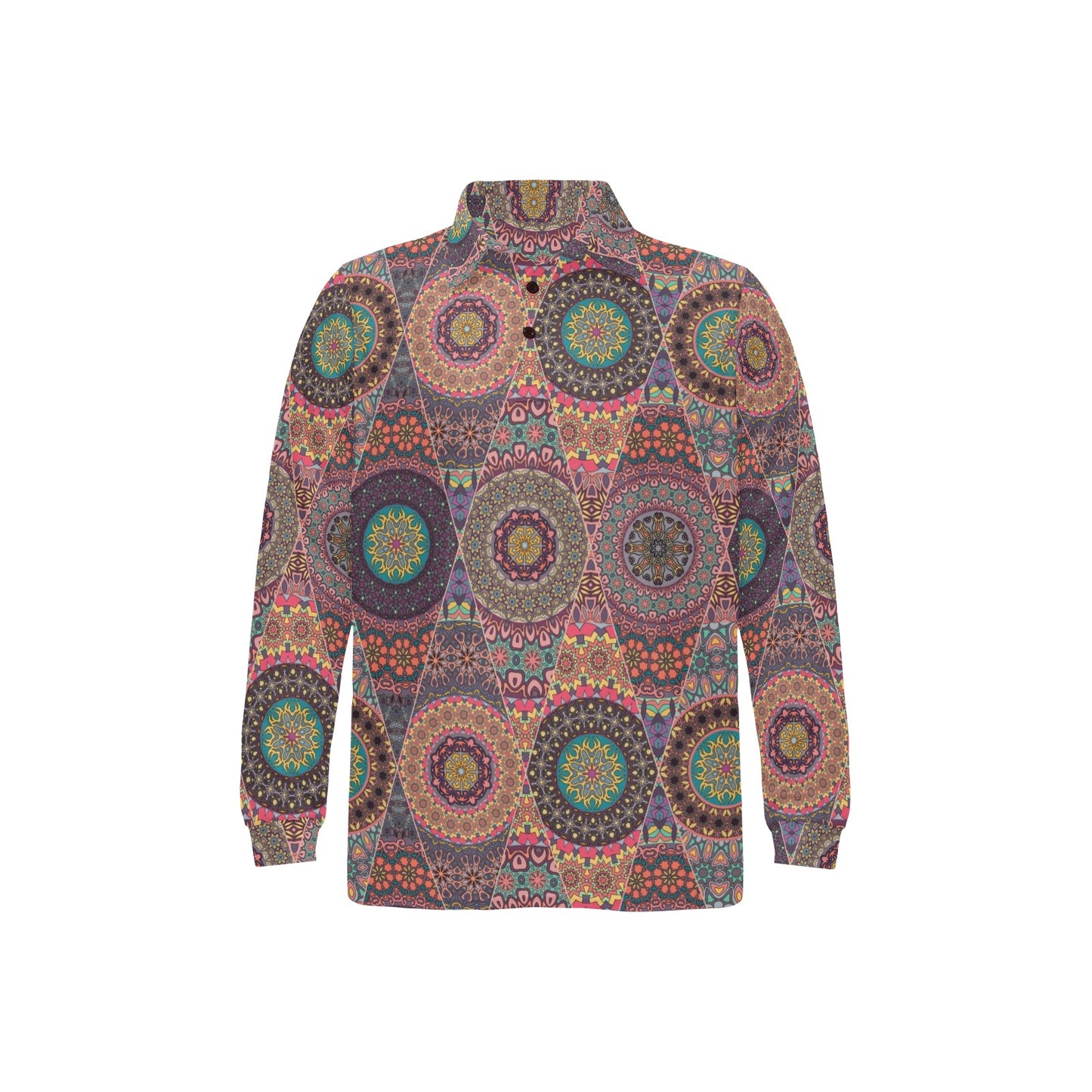 Bohemian Pattern Print Design 07 Long Sleeve Polo Shirt For Men's