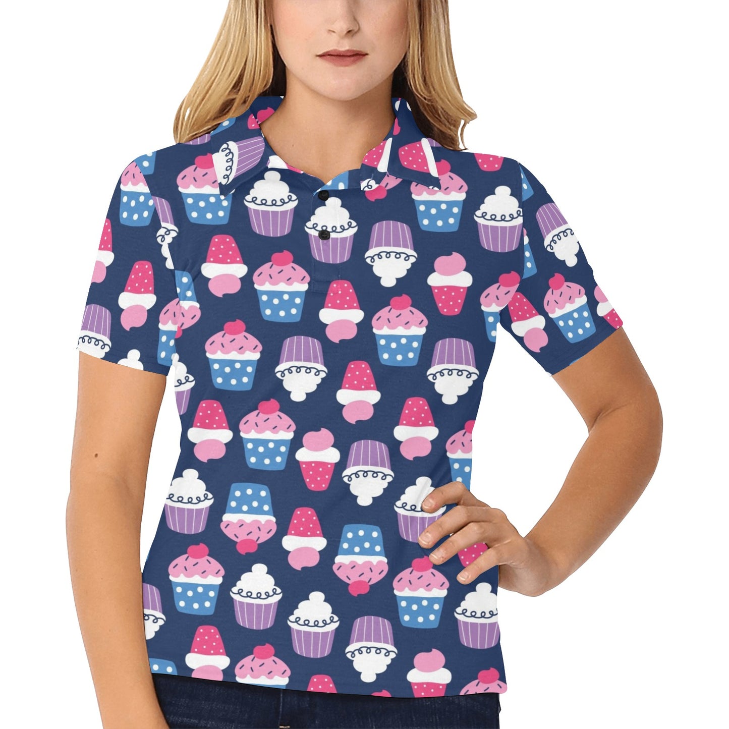 Cupcake Pattern Print Design CP04 Women's Polo Shirt