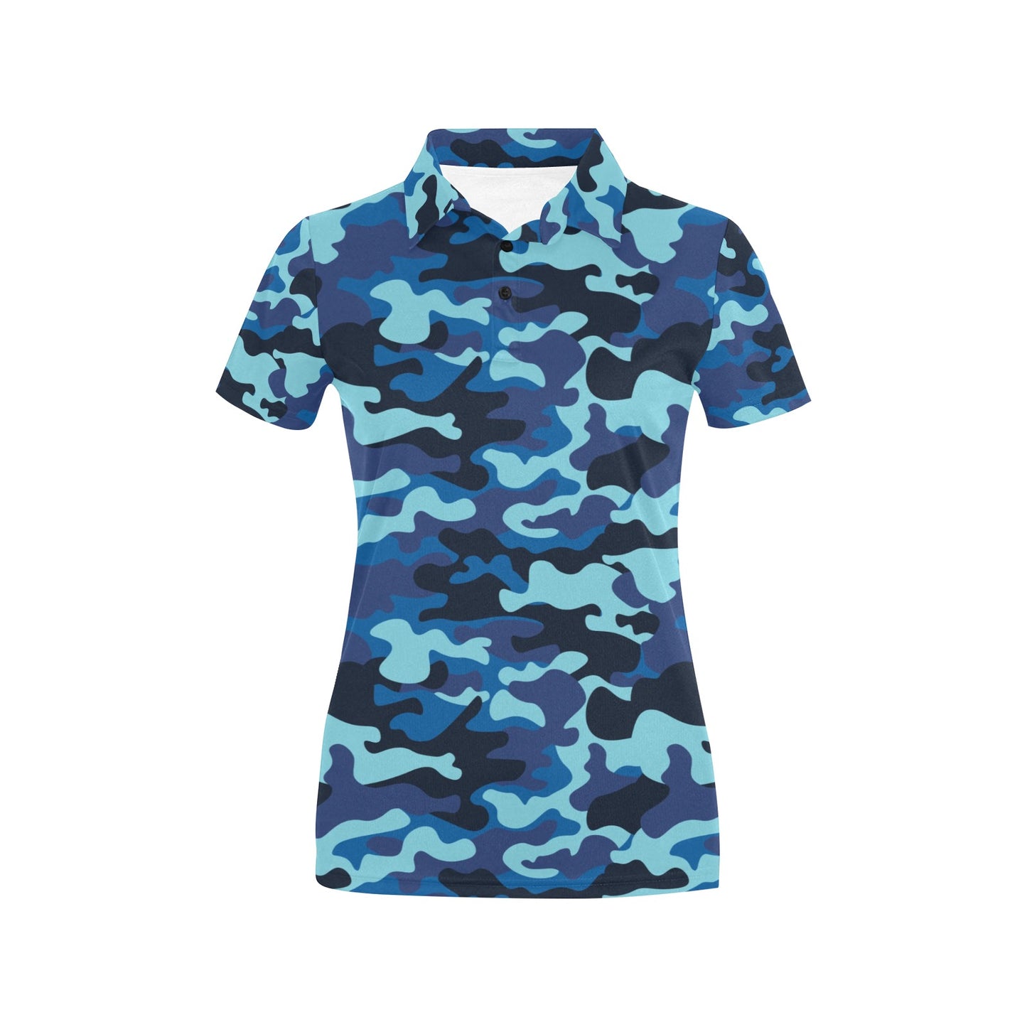 Camo Blue Pattern Print Design 04 Women's Polo Shirt