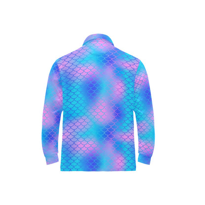 Mermaid Scales Pattern Print Design 04 Long Sleeve Polo Shirt For Men's