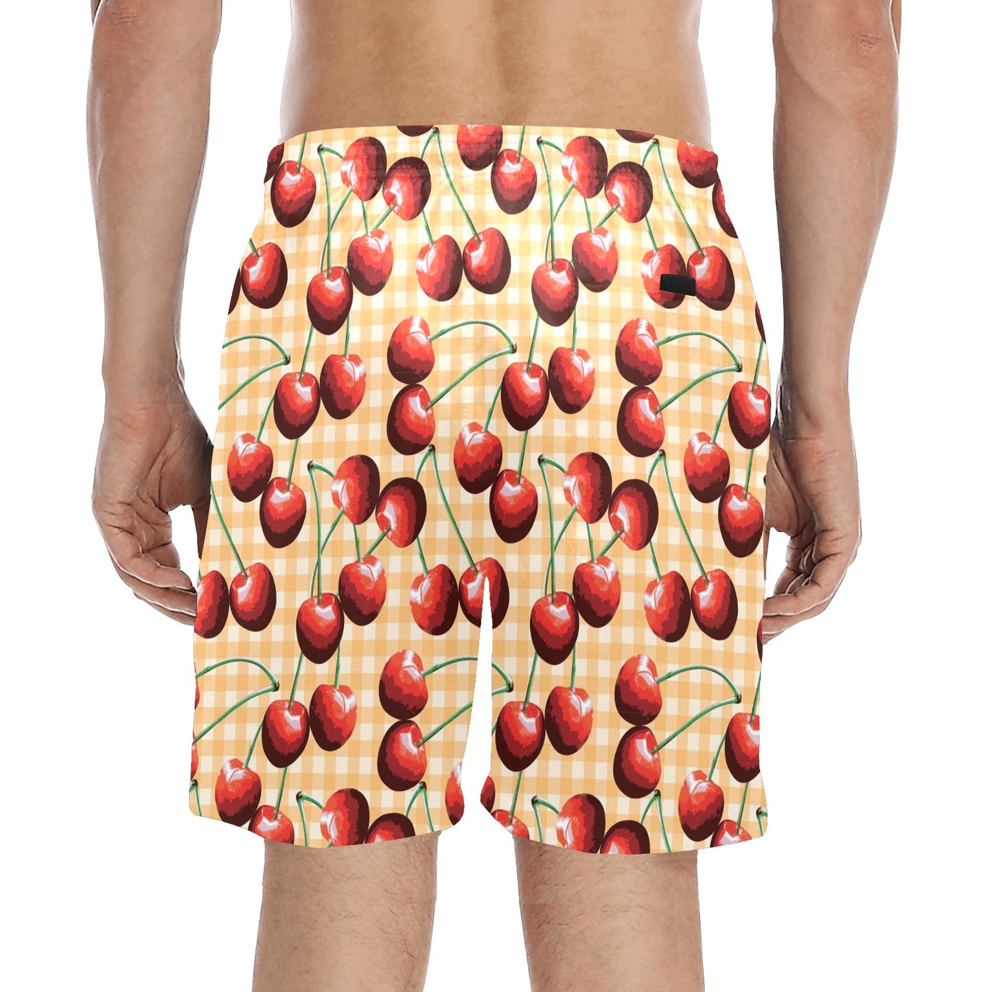 Cherry Orange Plaid Print Men's Swim Trunks Beach Shorts