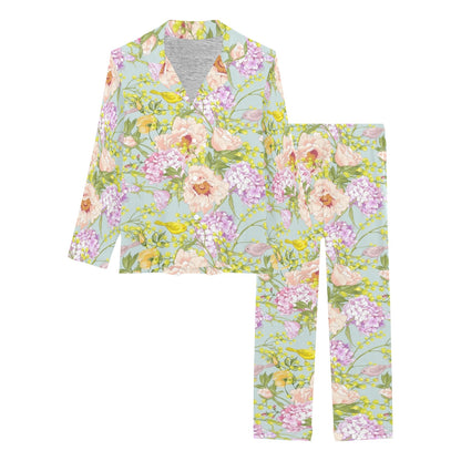 Hydrangea Pattern Print Design HD02 Women's Long Pajama Set