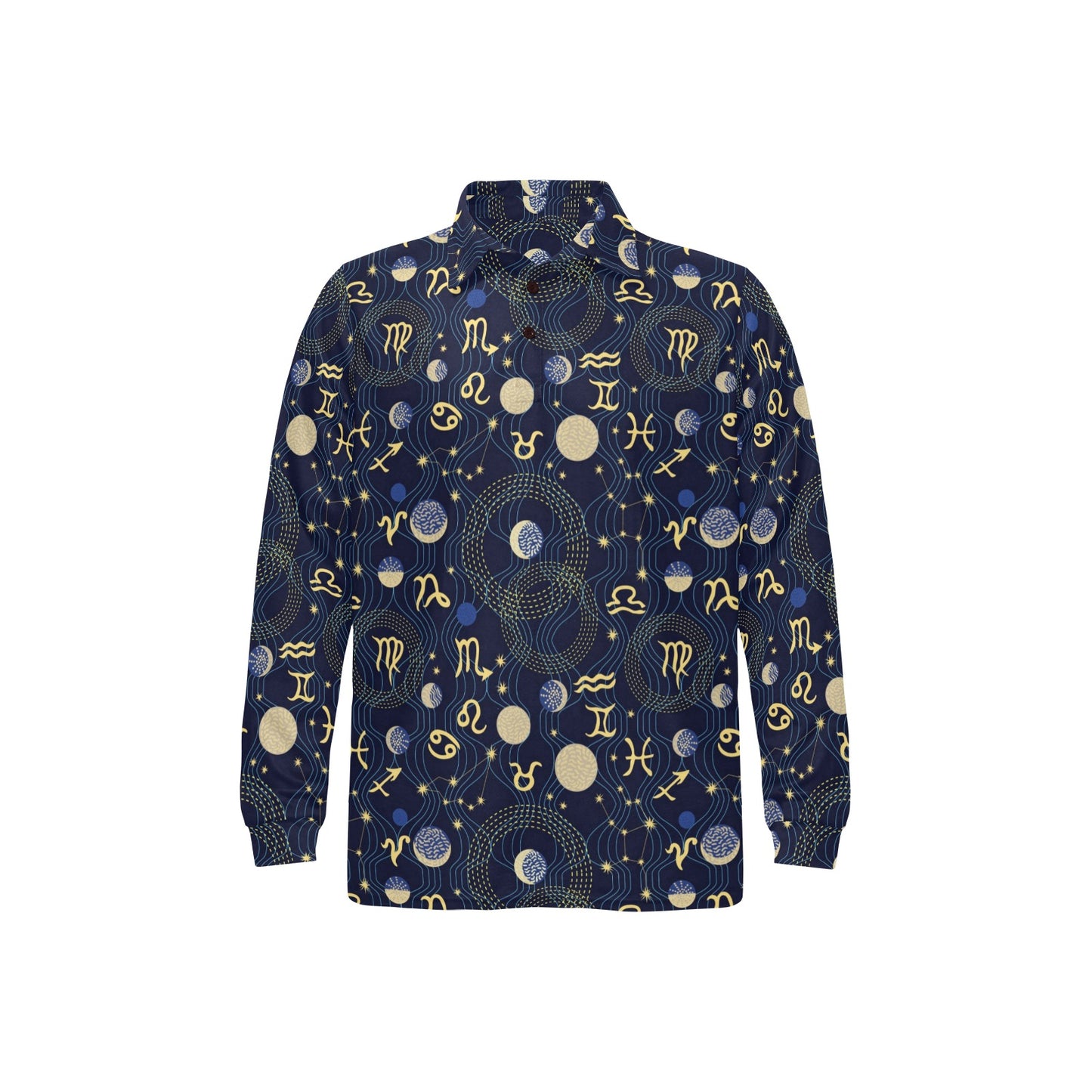 Zodiac Print Design LKS302 Long Sleeve Polo Shirt For Men's