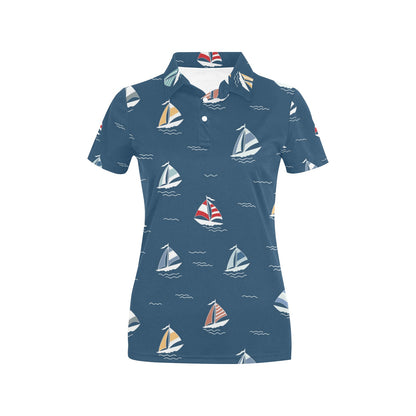 Sailing Ships Pattern Print Design A02 Women's Polo Shirt