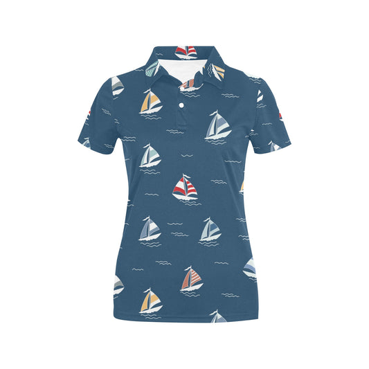 Sailing Ships Pattern Print Design A02 Women's Polo Shirt