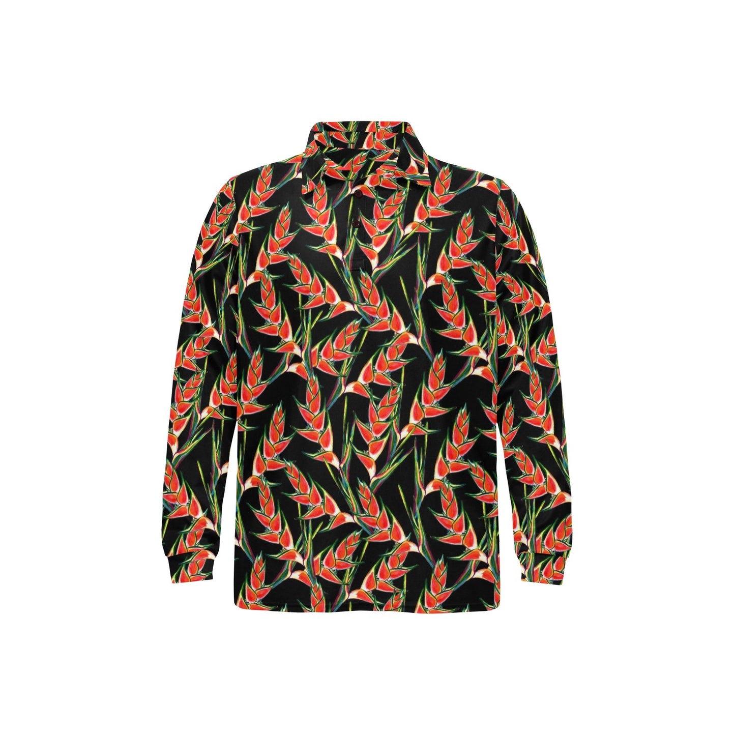 Heliconia Pattern Print Design HL010 Long Sleeve Polo Shirt For Men's