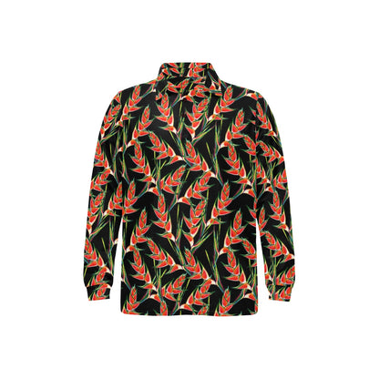 Heliconia Pattern Print Design HL010 Long Sleeve Polo Shirt For Men's