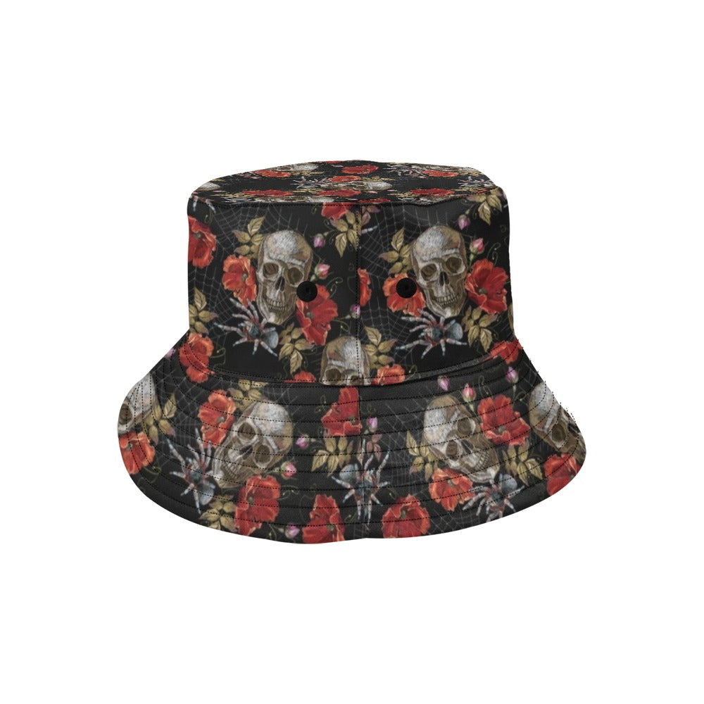 Spider Web Skull Rose Print Design LKS305 Unisex Bucket Hat