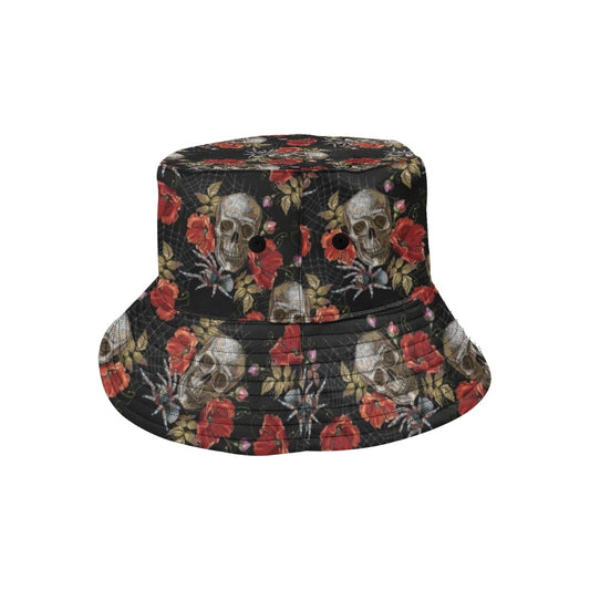 Spider Web Skull Rose Print Design LKS305 Unisex Bucket Hat