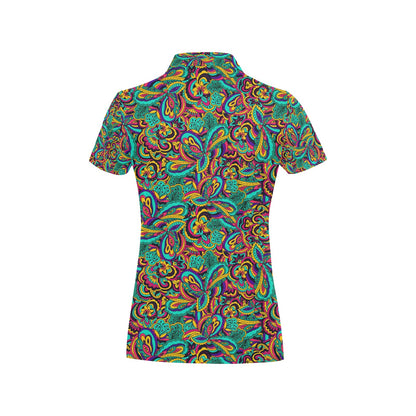 Psychedelic Trippy Floral Design Women's Polo Shirt