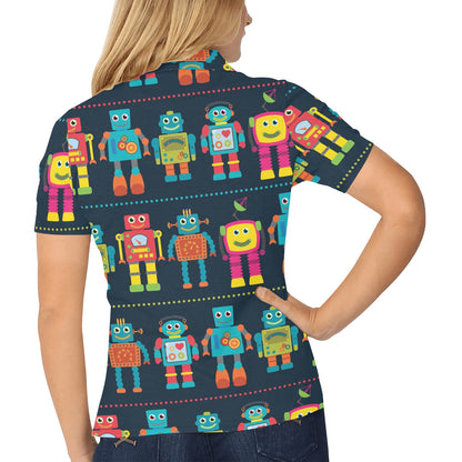 Robot Pattern Print Design A01 Women's Polo Shirt