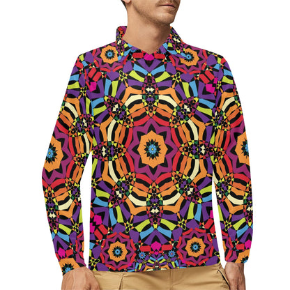 Kaleidoscope Pattern Print Design 01 Long Sleeve Polo Shirt For Men's