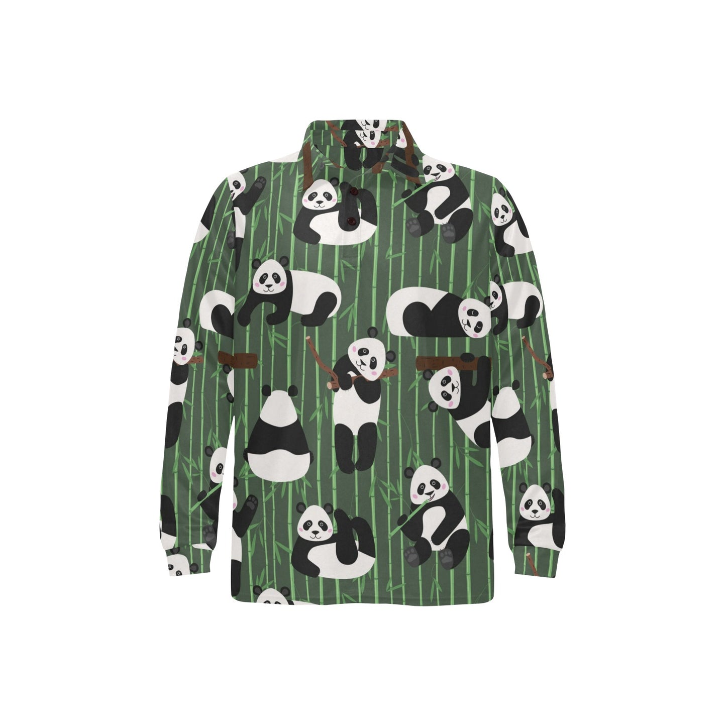 Panda Pattern Print Design A04 Long Sleeve Polo Shirt For Men's