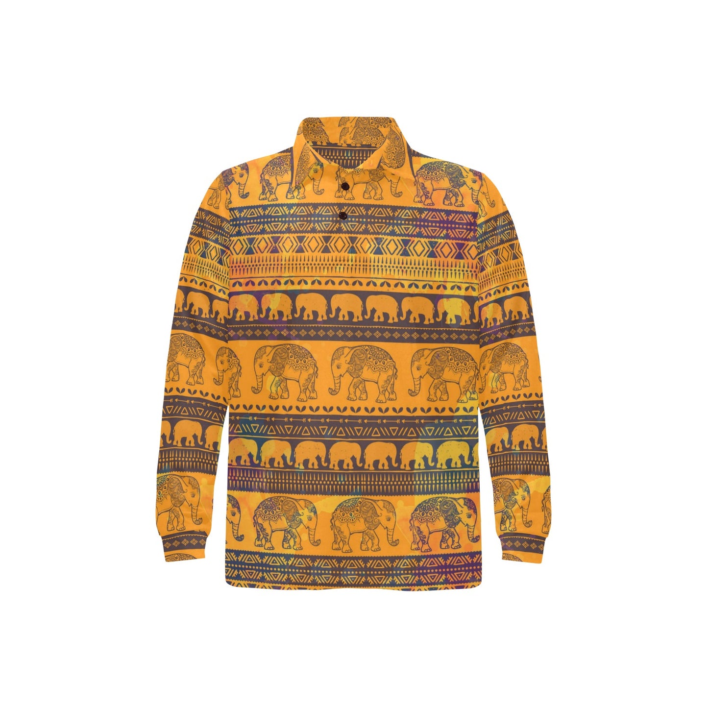 Elephant Aztec Long Sleeve Polo Shirt For Men's