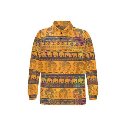 Elephant Aztec Long Sleeve Polo Shirt For Men's